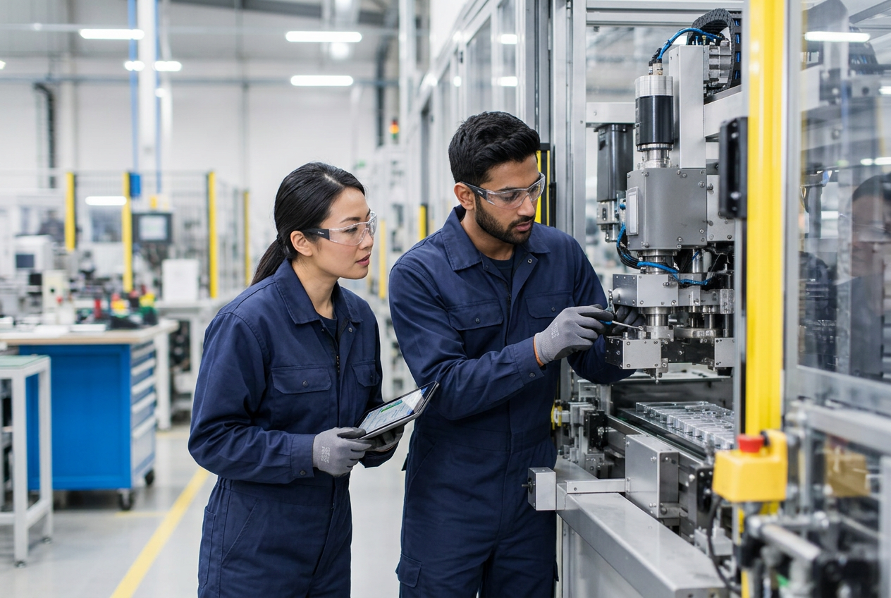 Illustration du métier : un technicien de maintenance intervient sur une machine industrielle